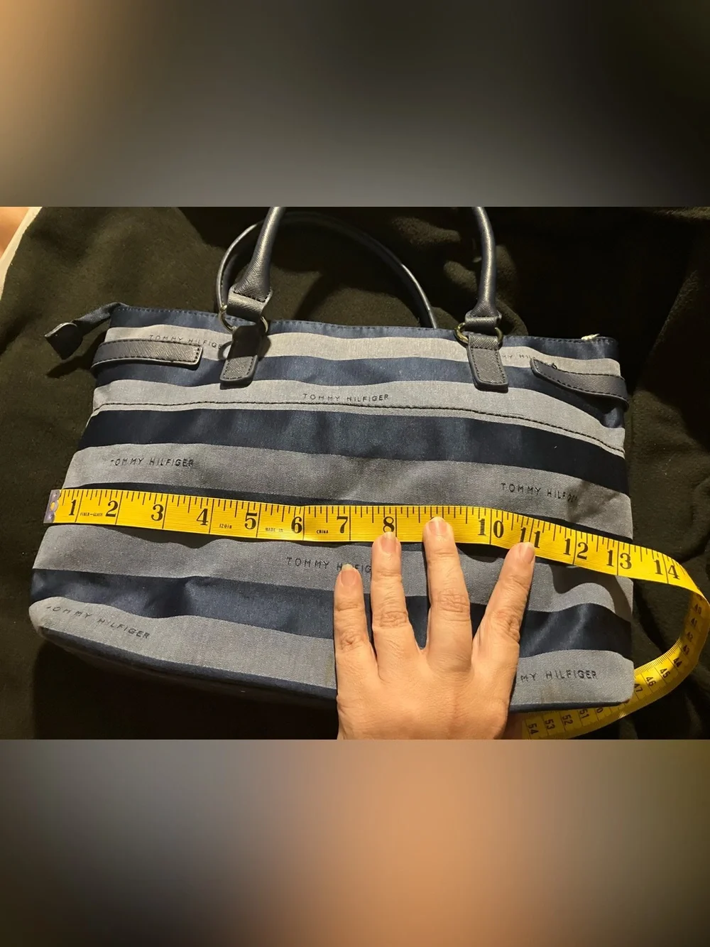 Tommy Hilfiger Blue Striped Canvas Tote Bag Helen Satchel Excellent Condition